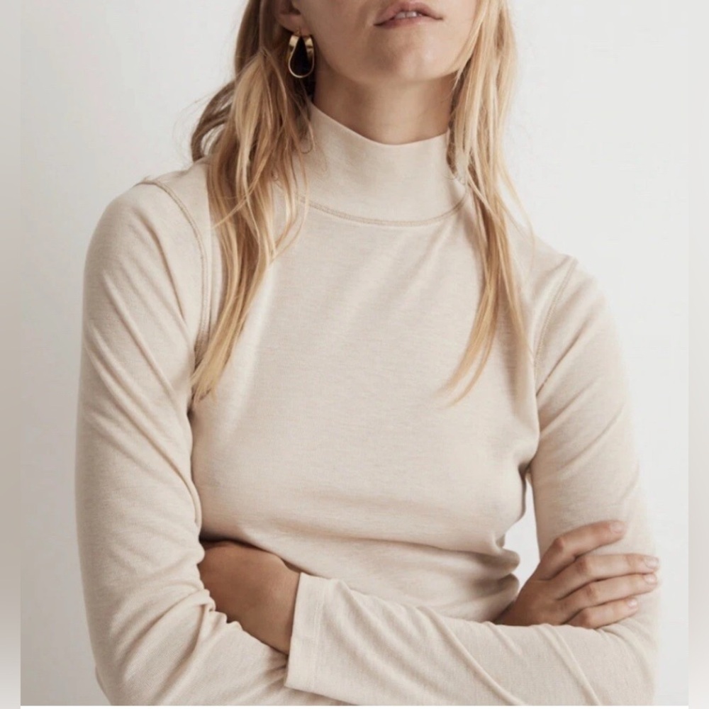 Madewell slightly sheer cream mock neck, XS